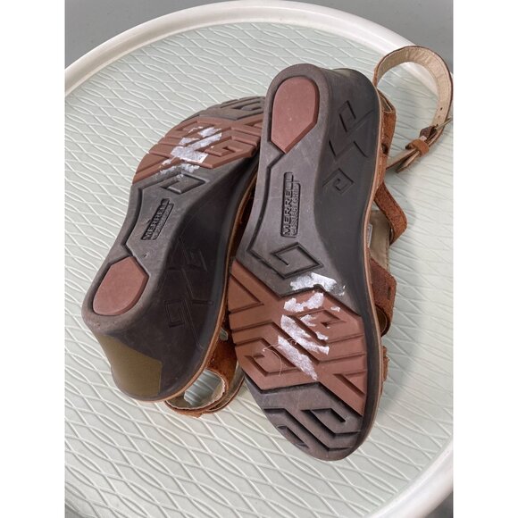 Merrell Sirah Wedge Sandal Size 7 Peep Toe Ankle Buckle Strap Prairie Brown Boho - Picture 5 of 7